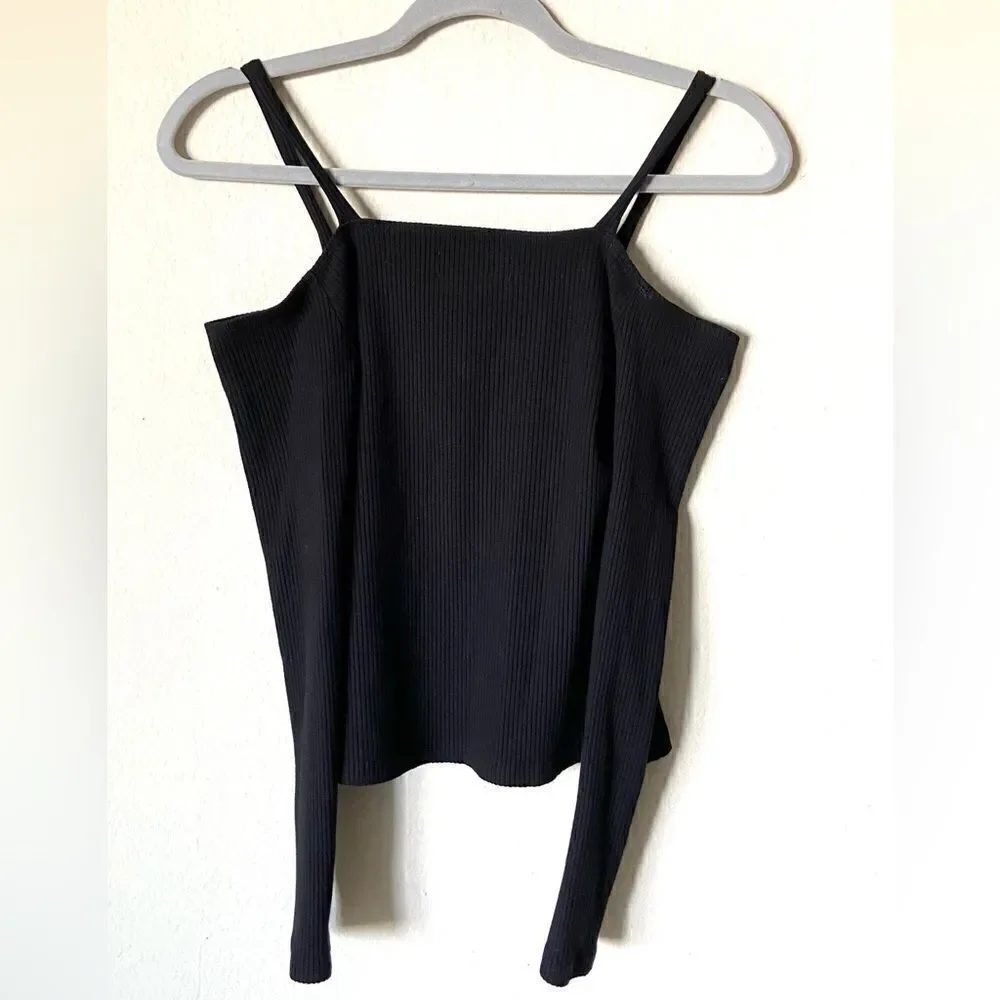 Reformation Black Crop Top Stretch Ribbed Size S